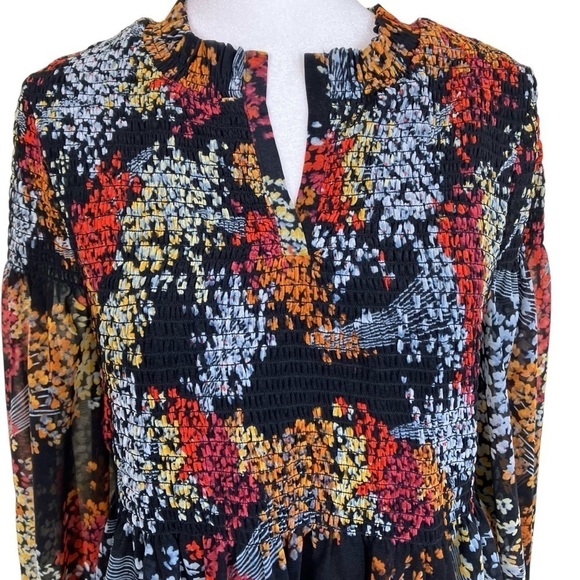 Anthropologie Akemi + Kin Adria Black Floral Smocked Chiffon Mesh Blouse Sz S - Picture 5 of 16
